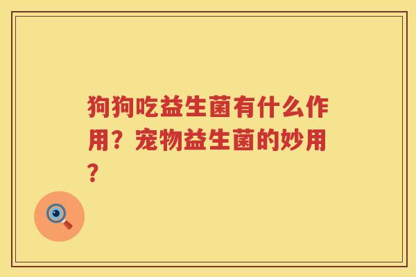 狗狗吃益生菌有什么作用？宠物益生菌的妙用？