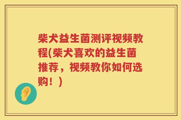 柴犬益生菌测评视频教程(柴犬喜欢的益生菌推荐,视频教你如何选购!) 柴犬益生菌测评视频教程(柴犬喜欢的益生菌推荐,视频教你如何选购!)