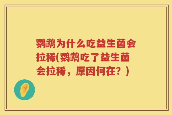 鹦鹉为什么吃益生菌会拉稀(鹦鹉吃了益生菌会拉稀,原因何在?) 鹦鹉为什么吃益生菌会拉稀(鹦鹉吃了益生菌会拉稀,原因何在?)