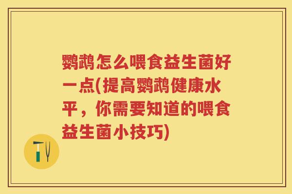 鹦鹉怎么喂食益生菌好一点(提高鹦鹉健康水平,你需要知道的喂食益生菌小技巧) 鹦鹉怎么喂食益生菌好一点(提高鹦鹉健康水平,你需要知道的喂食益生菌小技巧)