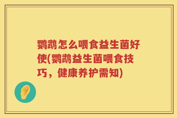 鹦鹉怎么喂食益生菌好使(鹦鹉益生菌喂食技巧,健康养护需知) 鹦鹉怎么喂食益生菌好使(鹦鹉益生菌喂食技巧,健康养护需知)