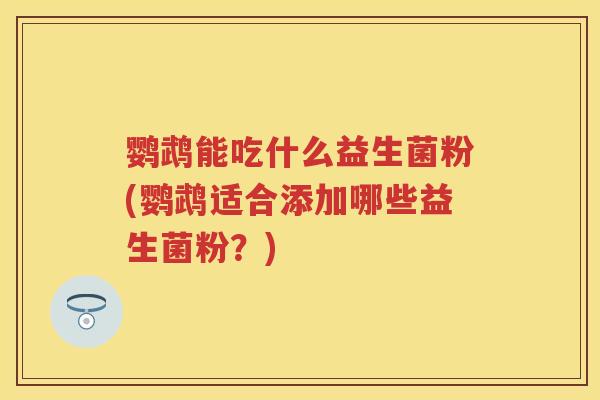 鹦鹉能吃什么益生菌粉(鹦鹉适合添加哪些益生菌粉?) 鹦鹉能吃什么益生菌粉(鹦鹉适合添加哪些益生菌粉?)