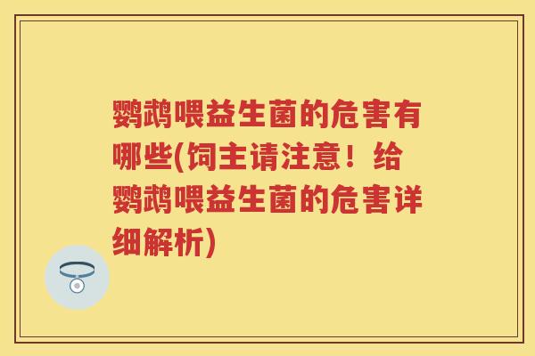 鹦鹉喂益生菌的危害有哪些(饲主请注意!给鹦鹉喂益生菌的危害详细解析) 鹦鹉喂益生菌的危害有哪些(饲主请注意!给鹦鹉喂益生菌的危害详细解析)