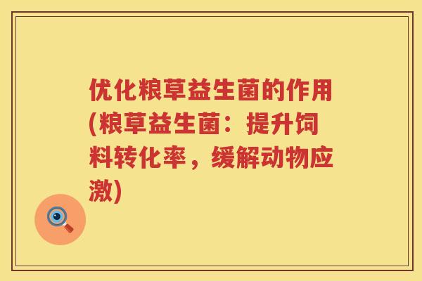 优化粮草益生菌的作用(粮草益生菌:提升饲料转化率,缓解动物应激) 优化粮草益生菌的作用(粮草益生菌:提升饲料转化率,缓解动物应激)