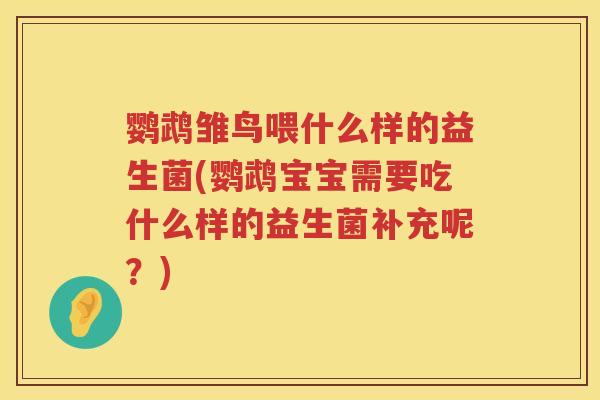 鹦鹉雏鸟喂什么样的益生菌(鹦鹉宝宝需要吃什么样的益生菌补充呢?) 鹦鹉雏鸟喂什么样的益生菌(鹦鹉宝宝需要吃什么样的益生菌补充呢?)