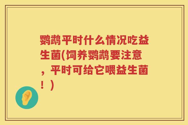 鹦鹉平时什么情况吃益生菌(饲养鹦鹉要注意,平时可给它喂益生菌!) 鹦鹉平时什么情况吃益生菌(饲养鹦鹉要注意,平时可给它喂益生菌!)