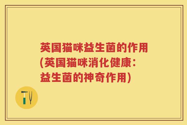 英国猫咪益生菌的作用(英国猫咪消化健康：益生菌的神奇作用)