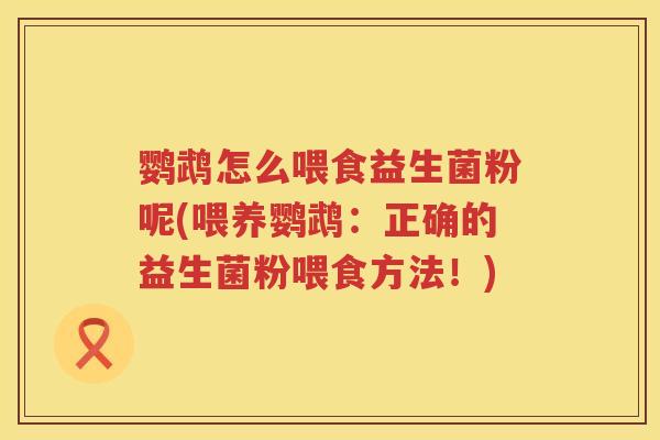 鹦鹉怎么喂食益生菌粉呢(喂养鹦鹉:正确的益生菌粉喂食方法!) 鹦鹉怎么喂食益生菌粉呢(喂养鹦鹉:正确的益生菌粉喂食方法!)