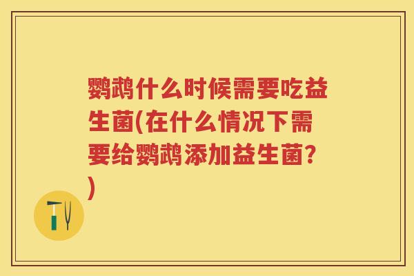 鹦鹉什么时候需要吃益生菌(在什么情况下需要给鹦鹉添加益生菌?) 鹦鹉什么时候需要吃益生菌(在什么情况下需要给鹦鹉添加益生菌?)