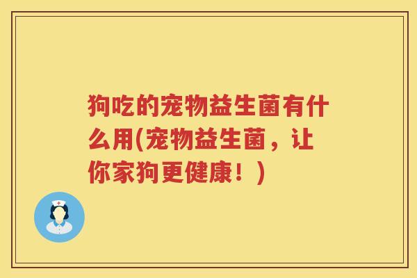 狗吃的宠物益生菌有什么用(宠物益生菌,让你家狗更健康!) 狗吃的宠物益生菌有什么用(宠物益生菌,让你家狗更健康!)