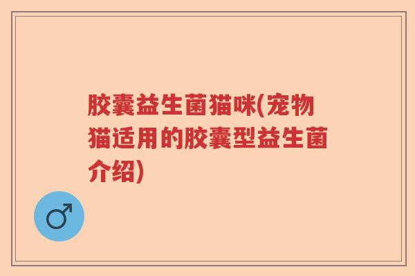 胶囊益生菌猫咪(宠物猫适用的胶囊型益生菌介绍)