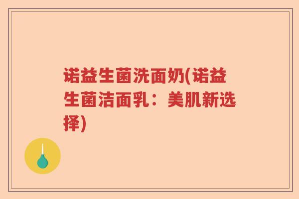 诺益生菌洗面奶(诺益生菌洁面乳：美肌新选择)