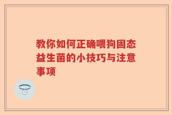 教你如何正确喂狗固态益生菌的小技巧与注意事项 教你如何正确喂狗固态益生菌的小技巧与注意事项
