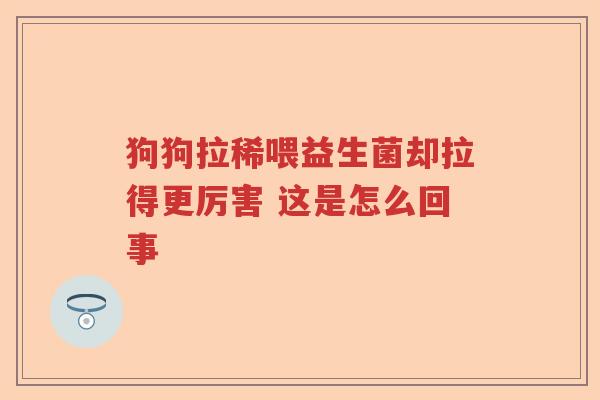 狗狗拉稀喂益生菌却拉得更厉害 这是怎么回事 狗狗拉稀喂益生菌却拉得更厉害 这是怎么回事